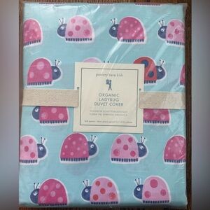 NEW Pottery Barn Kids Organic Duvet Cover Full Queen, Pink Lady Bugs, Light Blue